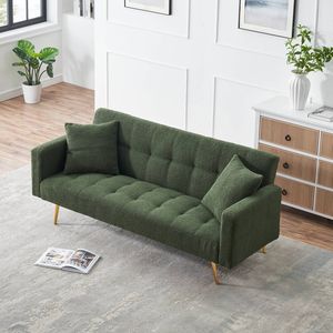 Divano Letto in Tessuto Teddy Fleece Verde da 71,7 Pollici con Cuscini Decorativi Attraenti, Compagni Perfetti per Comfort e Stile - Product Image 4