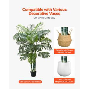 Palmier artificiel Areca Olive de 1,80 m, blanc, avec pot haut et fausse base en soie, grande plante tropicale artificielle pour décoration intérieure - Product Image 5