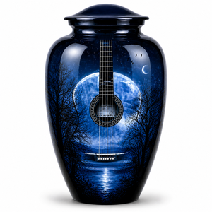 Autocollant commémoratif de luxe bleu avec guitare Black Moon et urne funéraire en émail pour cendres humaines - Product Image 5
