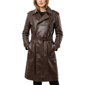 Men's Brown Genuine Sheepskin Leather Eco-Friendly Formal <b>Waterproof</b> Breathable <b>Trench</b> Coat with Polyester Lining - Product Image 2