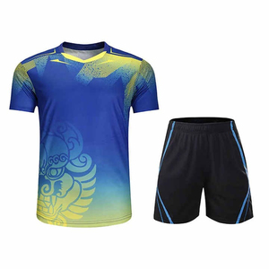 Unisex Tennis Apparel Set Blue Yellow Gradient Sublimated Short Sleeve Top With <b>Black</b> Shorts Moisture Wicking Athletic Fit - Product Image 3