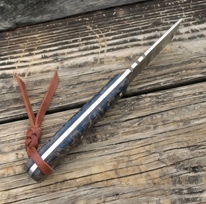 Custom Handmade J2 Steel Bull Cutter Knife Blue Resin <b>Pinecone</b> Handle Fixed Blade Knife with Cross Stamped Leather Sheath - Product Image 5
