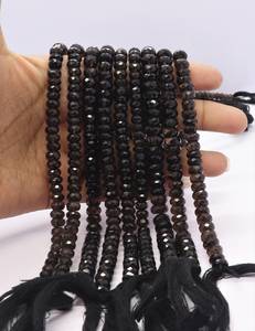 Cuentas facetadas de cuarzo ahumado natural AAA de 6.5-7 mm, cuentas redondas de cuarzo ahumado natural de 9 pulgadas para la fabricación de joyas. - Product Image 1