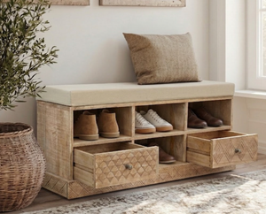 High Quality 2-in-1 Modern Hallway <b>Storage</b> <b>Shoe</b> Cabinet Convenient With Soft Cushion Seat with Carved <b>Drawers</b> for <b>storage</b> - Product Image 2