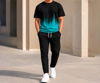 Conjunto Deportivo Informal de Verano Unisex, Ligero, de Secado Rápido, de Poliéster, Transpirable, con Cuello Redondo, Camiseta Estampada de Manga Corta y Pantalones Largos