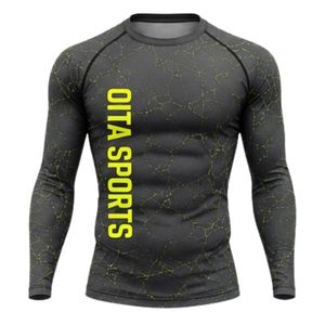 Charcoal Grey Long Sleeve Compression <b>Shirt</b> Crackle Print Athletic Training Gym Workout Breathable Sublimated Performance Sports - Product Image 1