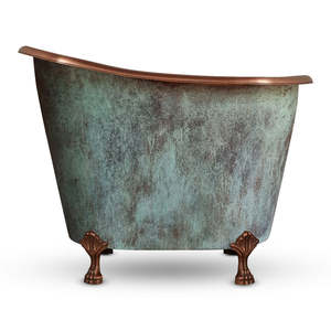 Bañera independiente de cobre antiguo con acabado en patina y patas de gato, diseño tradicional para baño. - Product Image 2