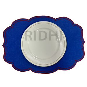 Manteles Individuales de Lino Azul 100% Ecológicos Ridhi con Bordado, Manteles de Tela Reutilizables al por Mayor para Bodas, Restaurantes, Hoteles - Product Image 5