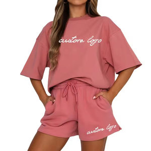 Conjuntos de Verano para Mujer, Camiseta y Pantalones Cortos, Conjunto de Dos Piezas, Pantalones Cortos Lisos, Conjuntos de Pantalones Cortos Personalizados para Mujer - Product Image 1
