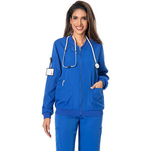 Blouson d'échauffement à fermeture éclair sur le devant, manches longues, uniformes d'hôpital, blouses médicales, vestes d'allaitement extensibles dans les quatre sens pour femmes, vente en gros - Product Image 3