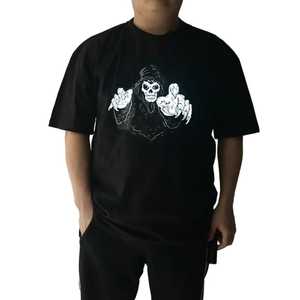 T-shirt à manches courtes noir pour homme avec imprimé de dessin animé, col rond, coupe classique, style décontracté, tissu jersey imprimé numériquement, 100% polyester - Product Image 6