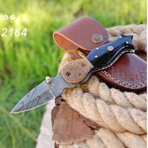 Cuchillo Plegable de Acero de Damasco Hecho a Mano con Mango de Cuerno de Búfalo, Cuchillo de Bolsillo para Camping al Aire Libre, OEM/ODM Disponible - Product Image 1