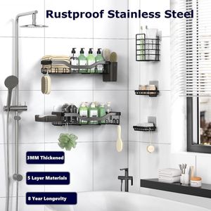 7 Pack Rustproof Stainless Steel <b>Corner</b> Bathroom <b>Shelves</b> Large Capacity No Drill Rack with Soap Dish and Toothbrush Holder - Product Image 5