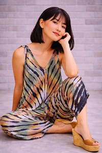 Women Boho Multicolor Tie Dye <b>Jumpsuit</b> Sleeveless V Neck Adjustable Strap Loose Fit Flowy <b>Harem</b> Pants Style Casual Outfit - Product Image 2