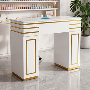 Table à ongles moderne, aspect marbre blanc, poste de travail de beauté, armoire avec tiroirs de rangement pour salon de manucure - Product Image 3