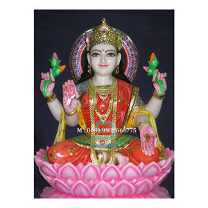 Belle statue de la déesse Lakshmi en marbre blanc pur, position assise sur lotus, design classique fait à la main, utilisée pour le festival de Diwali - Product Image 2