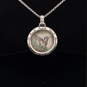 Mặt dây chuyền chim bạc 925 <span class=keywords><strong>Sterling</strong></span> dành cho nam, trang sức ngọc trai đen tròn tinh xảo với <span class=keywords><strong>charm</strong></span> - Product Image 1