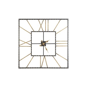 <b>Square</b> Metal Wall Clock Analog Quartz Industrial Design with Geometric Pattern for Living Room Decor - Product Image 1