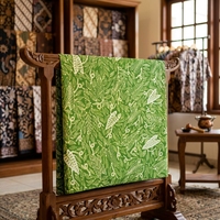 Kain Katun Batik Tulis Indonesia Buatan Tangan dengan Motif Daun Lumban Tradisional, Hijau Cerah, Premium untuk Dekorasi Rumah dan Tas