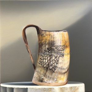 Mug à boire en corne de loup sculpté à la main, prix économique, avec base en bois, capacité 600 ml, pour vin de fête - Product Image 4
