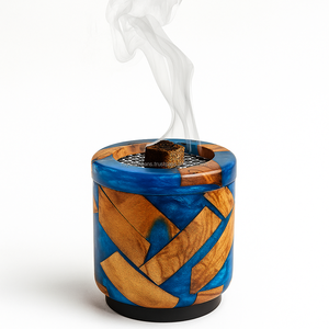 Brûleur Bakhoor en bois avec conception de corde bleue pour brûler de l'encens bakhoor ou accessoire de décoration élégante en résine Brûleurs d'encens - Product Image 6