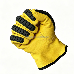 Gants de sécurité anti-choc en Kevlar à points, les plus vendus, en cuir de chèvre/vache, avec protection TPR jaune, pour mécaniciens - Product Image 4