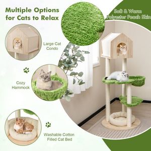 Stand da arrampicata per gatti alto 55 pollici con tiragraffi in Sisal e letto morbido per gattini da interno alberi di gatto e graffio - Product Image 6