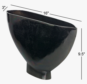 Modern Obsidian Black Footed <b>Boat</b> Vessel – Large Sculptural Metal <b>Planter</b> Bowl for Floral Arrangements, Table Centerpiece Decor - Product Image 5