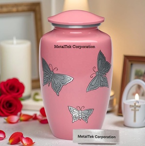 โถใส่เถ้ากระดูกอลูมิเนียมสำหรับผู้ใหญ่ลายผีเสื้อสีชมพูงานตามสั่งภาชนะใส่เถ้ากระดูกสีสันสดใสสำหรับตกแต่ง - Product Image 1