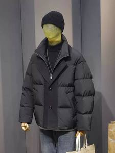 Men's Fashionable White <b>Duck</b> <b>down</b> <b>Jacket</b> Trendy Stand-Up Collar Loose and Warm Puffer with Zipper Closure - Product Image 5