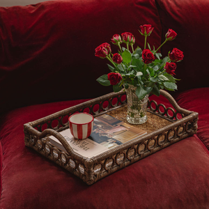 ถาดหวายสไตล์วินเทจขายดี รูปทรงสี่เหลี่ยมผืนผ้า ขอบตกแต่งสวยงาม ถาดเสิร์ฟแบบยั่งยืน ขายส่งจำนวนมาก - Product Image 4