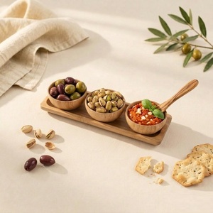 Ensemble de bols à condiments en bois d'acacia de haute qualité personnalisés avec plateau rectangulaire, respectueux de l'environnement, 3 mini plats pour sauces - Product Image 5