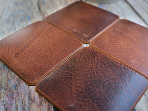 Genuine Leather Coasters Set of 4 Square Shape Cowhide Drink Mat Heavy Duty <b>Table</b> <b>Protector</b> for Home Office GLC-0034 - Product Image 5