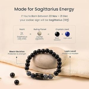 Bracelet du Zodiaque Sagittaire Perles d'Obsidienne Noire avec Lapis Bleu et Plaque Dorée Gravée au Laser Bijou Tendance Mode - Product Image 4
