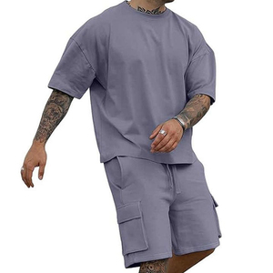 Conjunto de Camiseta y Pantalones Cortos de Algodón para Hombre, Talla Grande, Transpirable, Informal, de Verano, con Bolsillos - Product Image 3