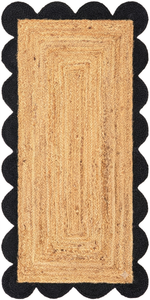 Black Scalloped Border Natural Jute Runner Handmade Braided Woven Farmhouse <b>Boho</b> Hallway Kitchen Entryway Area <b>Rug</b> Home Decor - Product Image 2