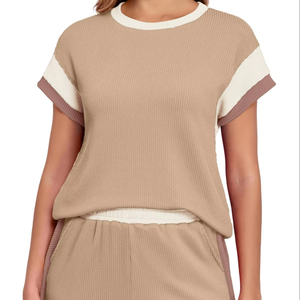 Ensemble T-shirt et short de cyclisme pour femme, tenue décontractée d'été, 100 % coton, col rond, avec logo surdimensionné - Product Image 2