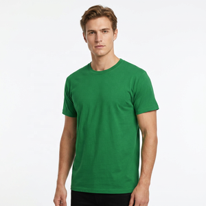 T-shirt décontracté pour homme, vert uni, 100% coton, manches courtes, col rond, coupe classique, jersey tricoté uni - Product Image 5