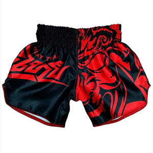 Men's Red Black Muay Thai Boxing Shorts <b>Elastic</b> Waist Polyester/Cotton Front Logo Print Sporty Quick Dry MMA - Product Image 1