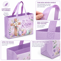 Sacs fourre-tout réutilisables en tissu non tissé écologique avec imprimé lapin, poussin et fleurs de printemps lavande aquarelle, logo personnalisé
