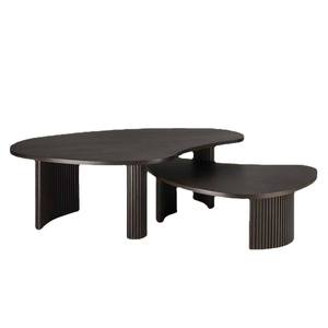 Juego de Mesas de Centro Modernas Minimalistas Negras con Forma Orgánica y Patas Cilíndricas Acanaladas para Sala de Estar, Apartamento u Hotel - Product Image 4
