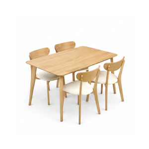 Ensemble de table à manger rectangulaire en teck de style Japandi ARTERRA, chaises modernes avec coussins pour appartement - Product Image 2