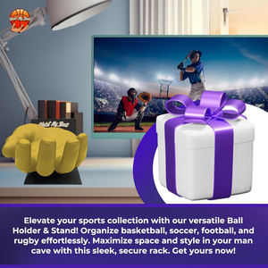 Soporte y Exhibidor de Pelotas Pequeño Moderno de Resina Dorada Hold My Ball con Estante de Almacenamiento Deportivo Montable en Pared - Product Image 4