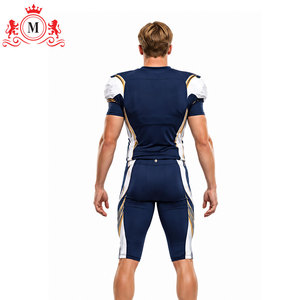 Uniforme de football américain pour homme de couleur bleue avec des accents blancs et dorés, ensemble de maillot et de pantalon en polyester respirant pour adultes - Product Image 2