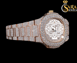 Reloj de diamantes Mossinate CZ de oro de la mejor calidad, reloj ostentoso de cristal completo para hombre, disponible al mejor precio - Product Image 1