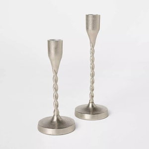 Luxury design matt nickel plated cast aluminum small large candle holder 2 <b>pc</b> <b>set</b> taper candlestick holder customization options - Product Image 6