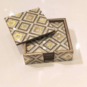 Luxury Agate Print <b>Coaster</b> Set Gold Rimmed MDF Wood <b>Drink</b> <b>Coasters</b> with Box for Home Gift Wholesale - Product Image 3