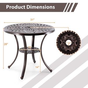 Tavolo in alluminio pressofuso con diametro rotondo da 31 pollici con foro per ombrellone tavoli da esterno - Product Image 5
