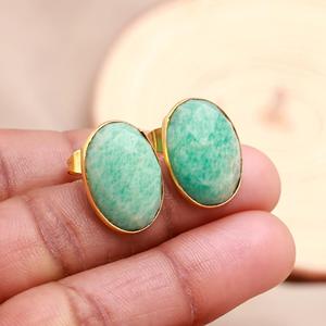 Boucles d'oreilles en amazonite naturelle ovale, faites à la main, plaquées or vermeil, magnifiques boucles d'oreilles en amazonite - Product Image 4