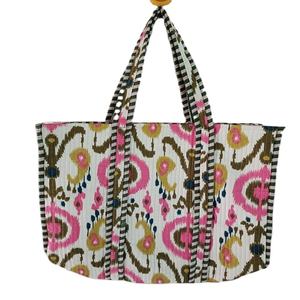 กระเป๋าโท้ทชายหาดสไตล์โบฮีเมียน ทำมือ ลายอิกัต ผ้าฝ้ายเย็บลาย น้ำหนักเบา เป็นมิตรกับสิ่งแวดล้อม สายสะพายยาว ขนาดใหญ่ - Product Image 1